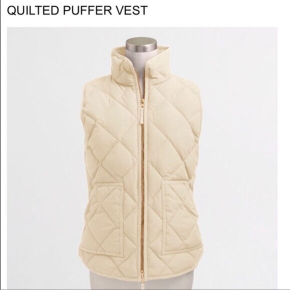 J Crew Quilted Puffer Vest Down‎ Filled Cream Off White S Small Style 92465 - Picture 2 of 8